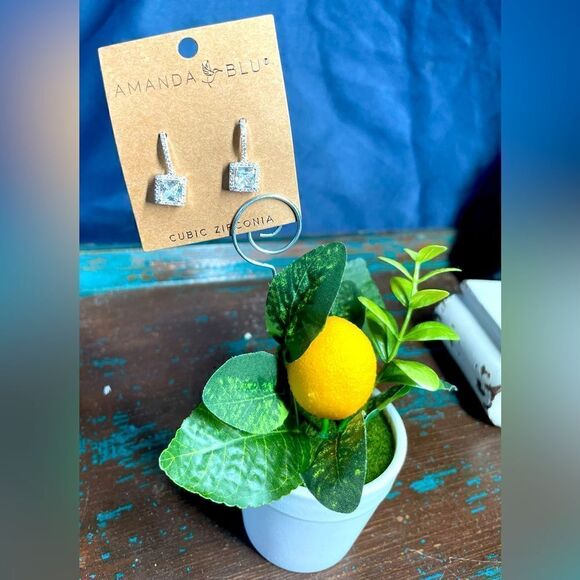 NEW! Square Halo Crystal Drop Earrings Silver Genuine Cubic Zirconia NWT - Picture 1 of 6